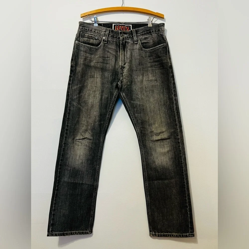 LEVI’S 514 Slim Straight Jeans Black Gray Denim 2008 Mens 33x32 Distressed EUC